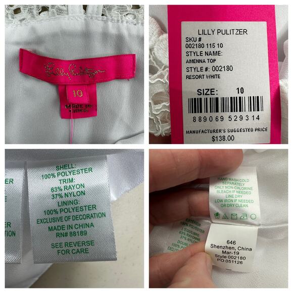 NWT Lilly Pulitzer Amenna Flounce Sleeve Top Sz 10 Resort White Lace Yoke Eyelet - Picture 15 of 15